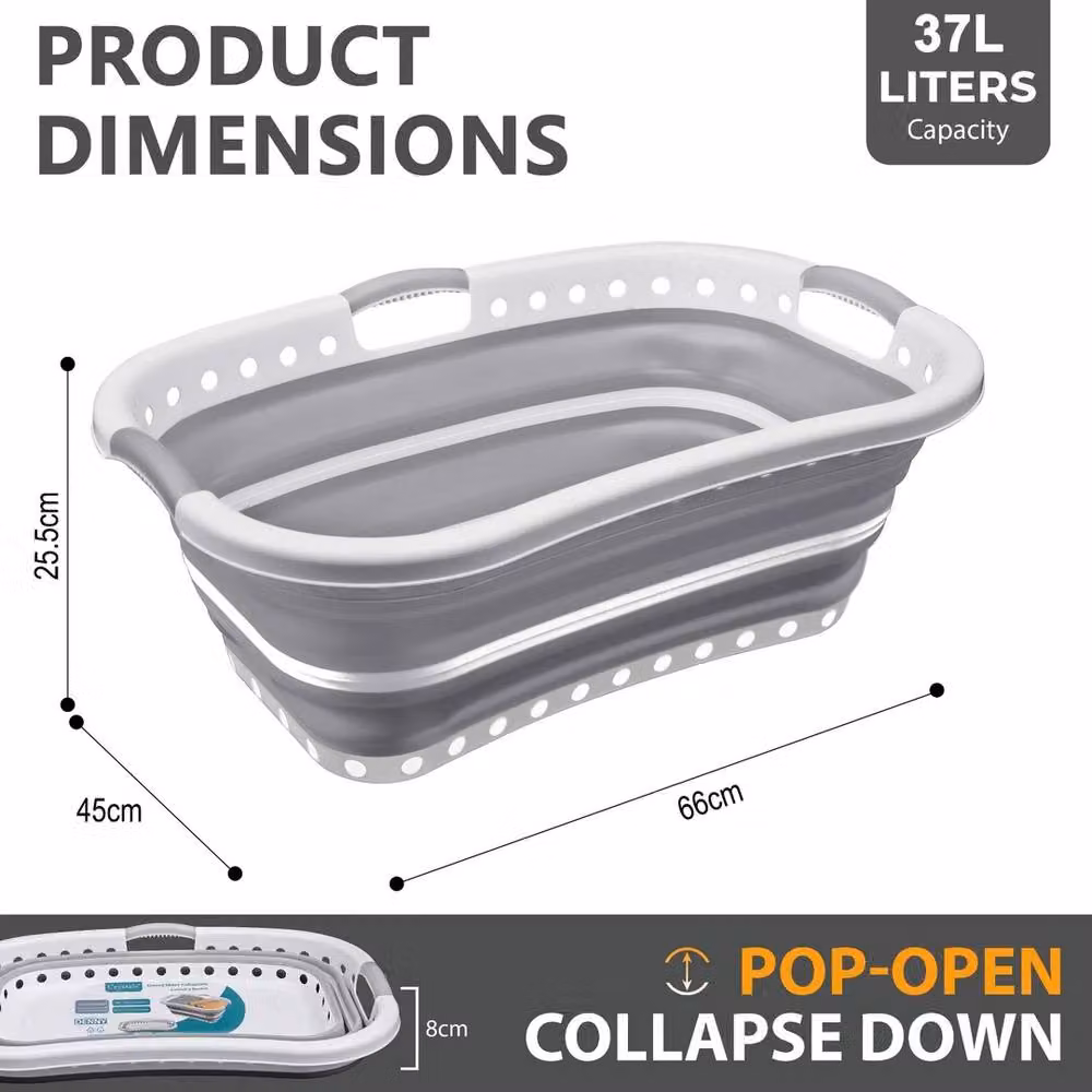 EONLION Collapsible Laundry Basket, 37L Capacity, Grey – 2