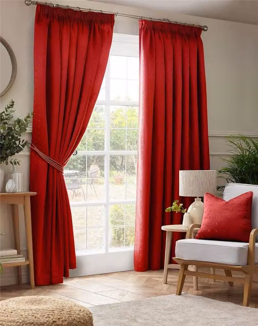 Ideal Textiles Madison Red Velvet Pencil Pleat Curtains, Width: 229 cm, Drop: 274 cm