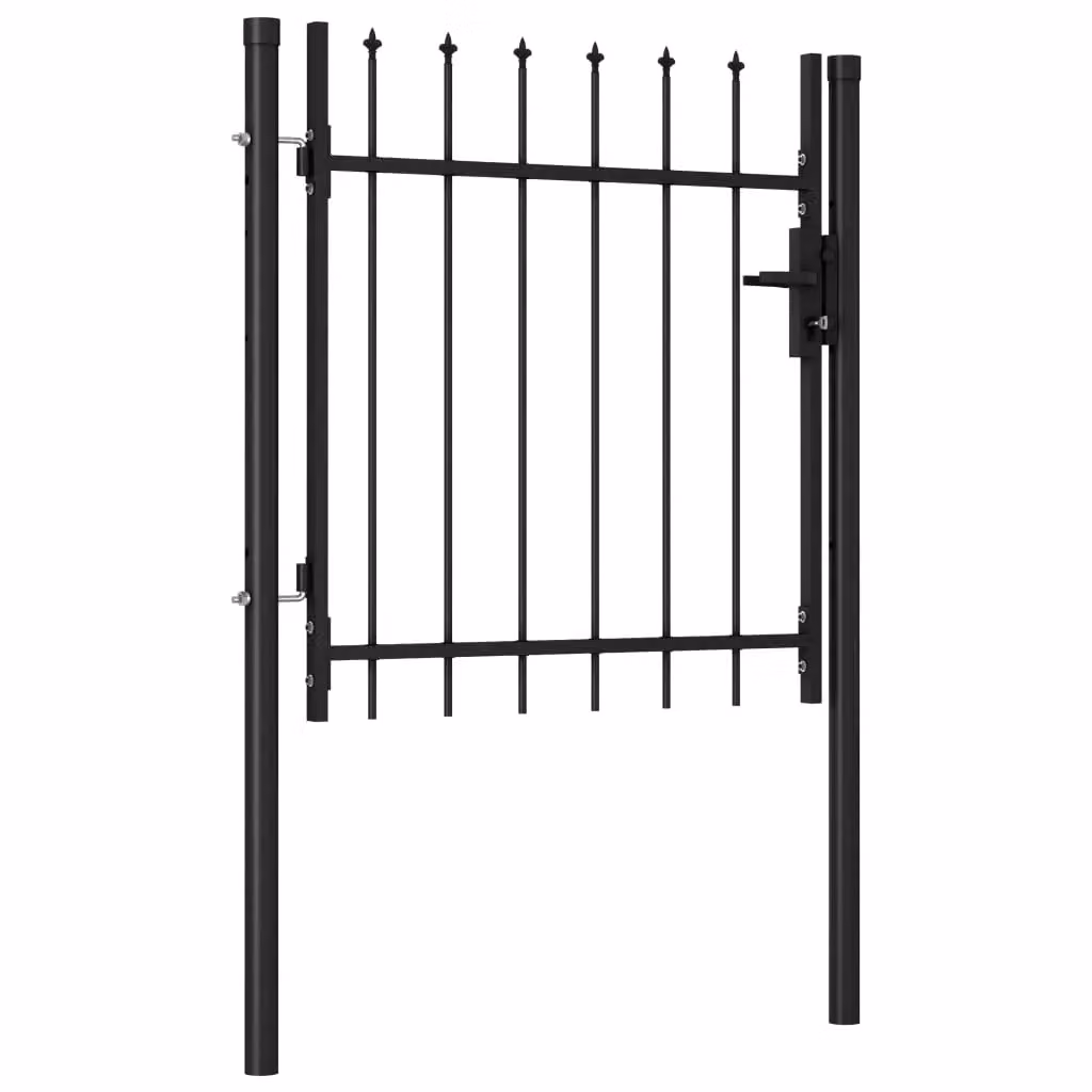 Berkfield Home Single Door Steel Fence Gate with Spike Top, Black, W: 100 cm, H: 100 cm – 2