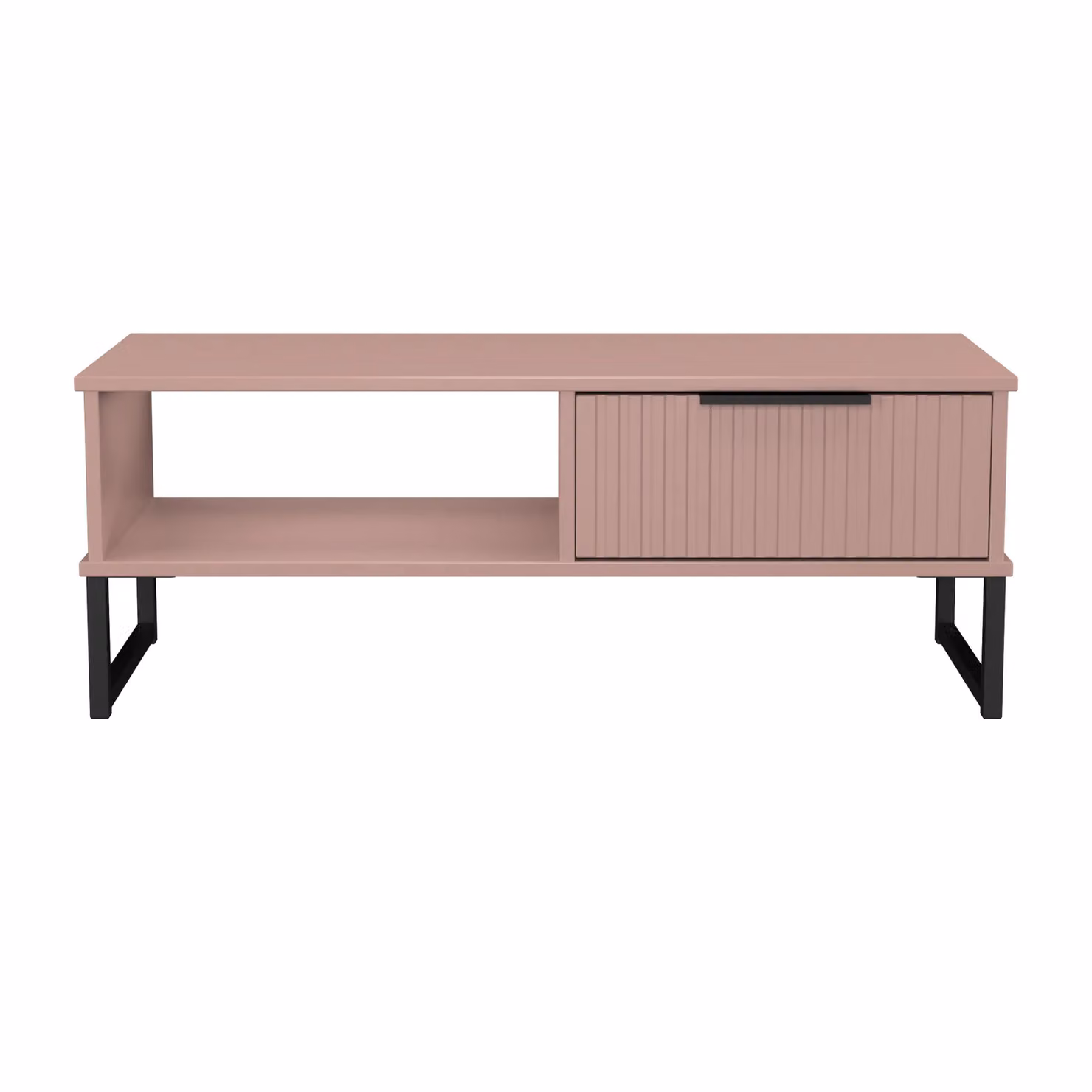 2 U Menai 1 Drawer Coffee Table in Dusty Pink with Black Metal Sled Base – 2