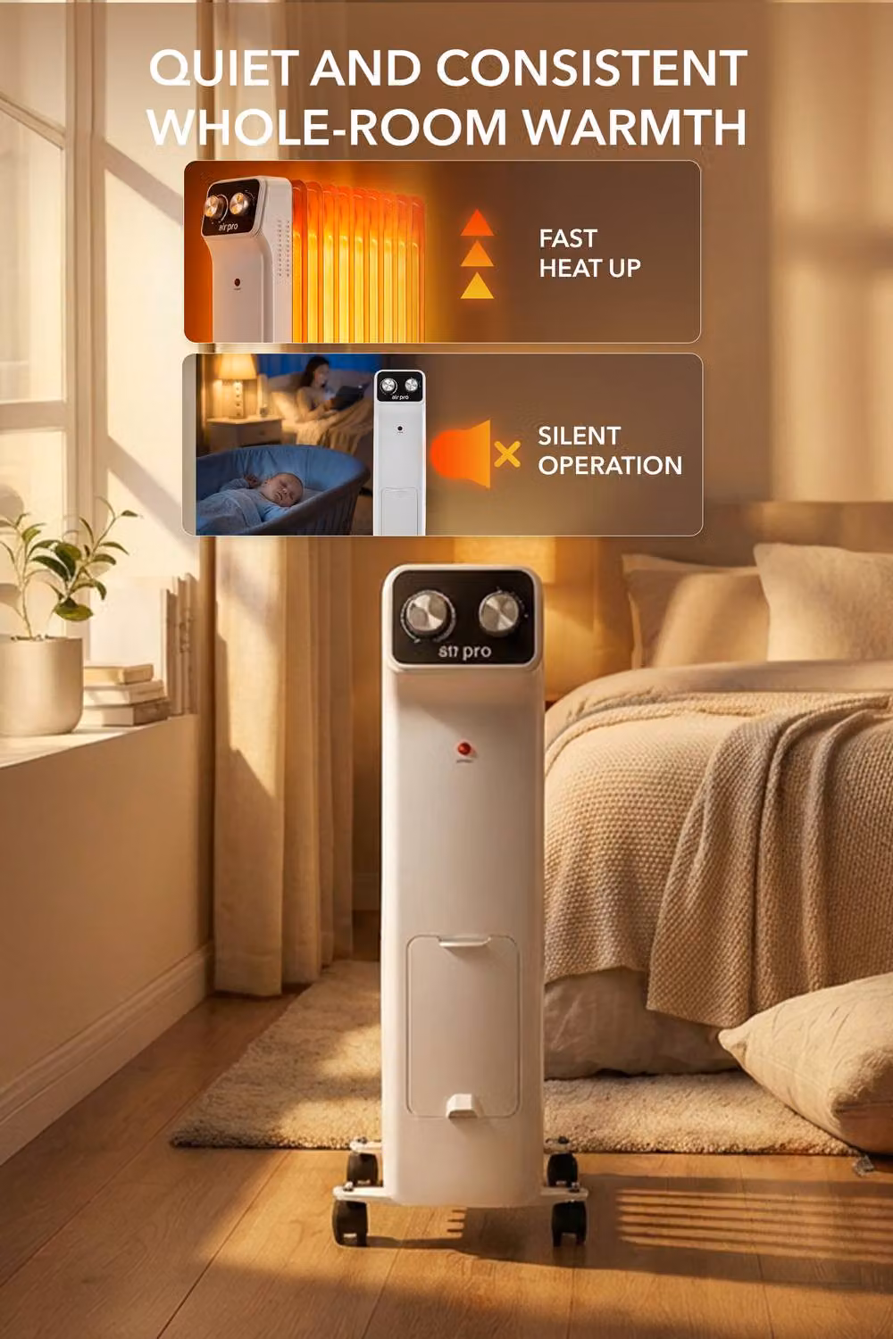 Air Pro White Oil-Filled Electric Radiator 2500W with Adjustable Thermostat and Overheat Protection, W/D/H: 63 x 49 x 30 cm – 3