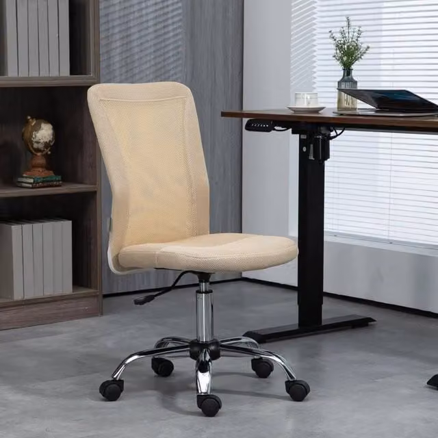 EONLION Armless Task Chair in Beige with Fabric and Metal Construction, H 90 x W 46 x D 43 cm – 1