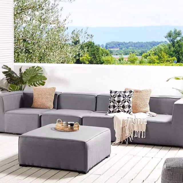 Wyld and Coco Modular 4-Seater Garden Sofa with Matching Ottoman in Grey Fabric – 1
