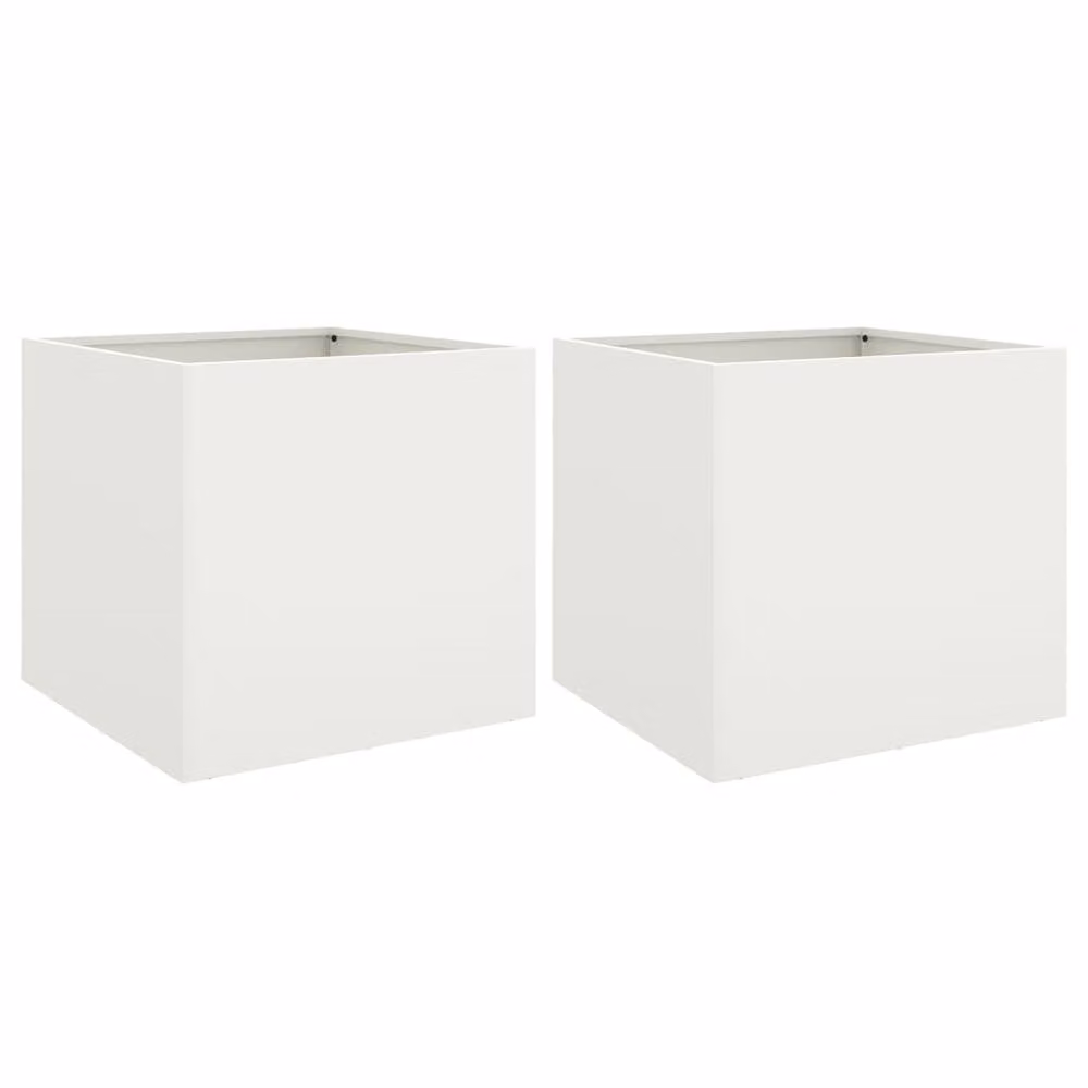Berkfield Home Steel Planter Tub, 2 Pack, White, W: 49 cm, D: 47 cm, H: 46 cm – 2