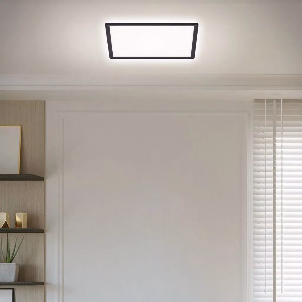 Briloner Leuchten 7158-415 LED Ceiling Light with Backlight Effect, 22W, 3000 Lumen, 4000K Cool White, Square, White/Black, W/D/H: 42 x 42 x 2.9 cm – 2
