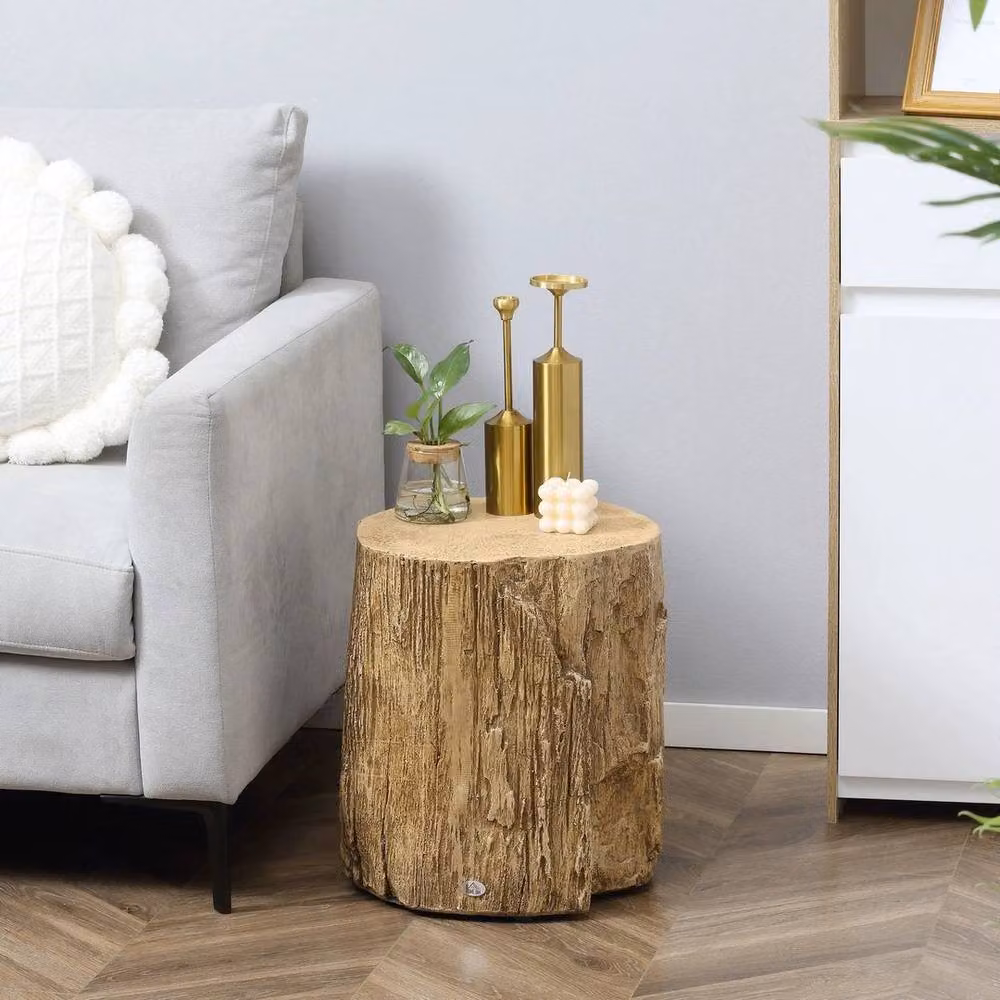 KORVIXA Round Tree Stump Side Table in Brown Concrete, Diameter: 100 cm, Height: 90 cm – 2