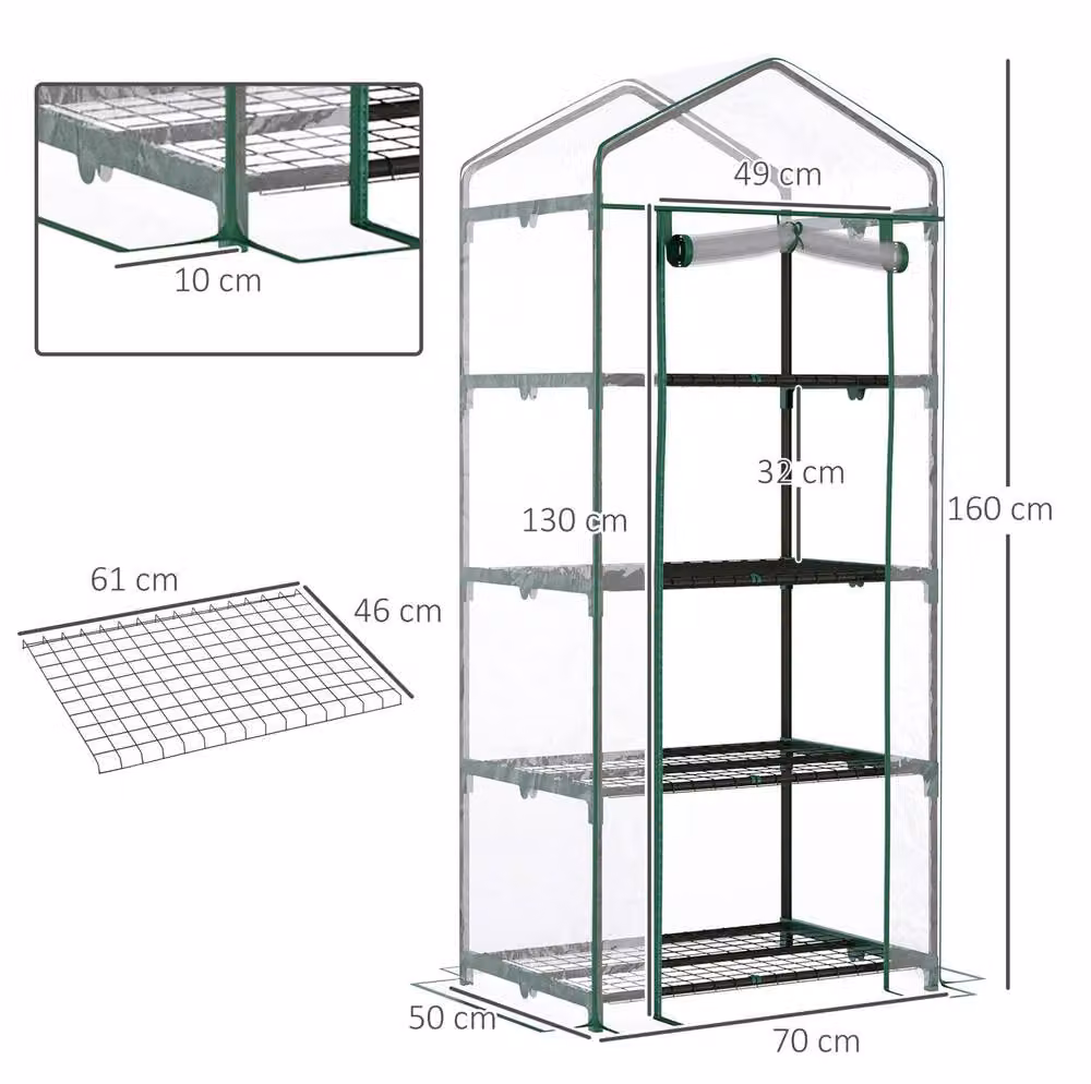 STILVORA 4 Tier Portable Greenhouse with Green Steel Frame, H 160 x W 70 x D 50 cm – 2