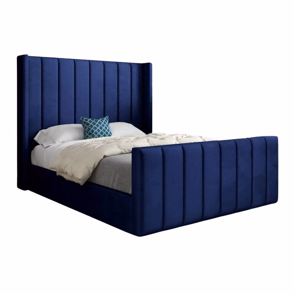 Casani Shildon Double Upholstered Velvet Designer Bed Frame in Blue, W: 140 cm, D: 200 cm, H: 144 cm – 3