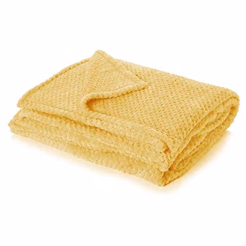 Dreamscene Mustard Yellow Fleece and Faux Fur Throw Blanket, W/D/H: 150 x 200 cm – 1