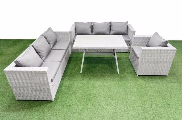 Fimous 7-Seater Patio Set with Rectangular Table, 3-Seater Sofa and Armchairs in Light Grey