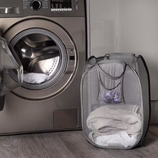 OHS Pop Up Laundry Bag with Handles, Grey