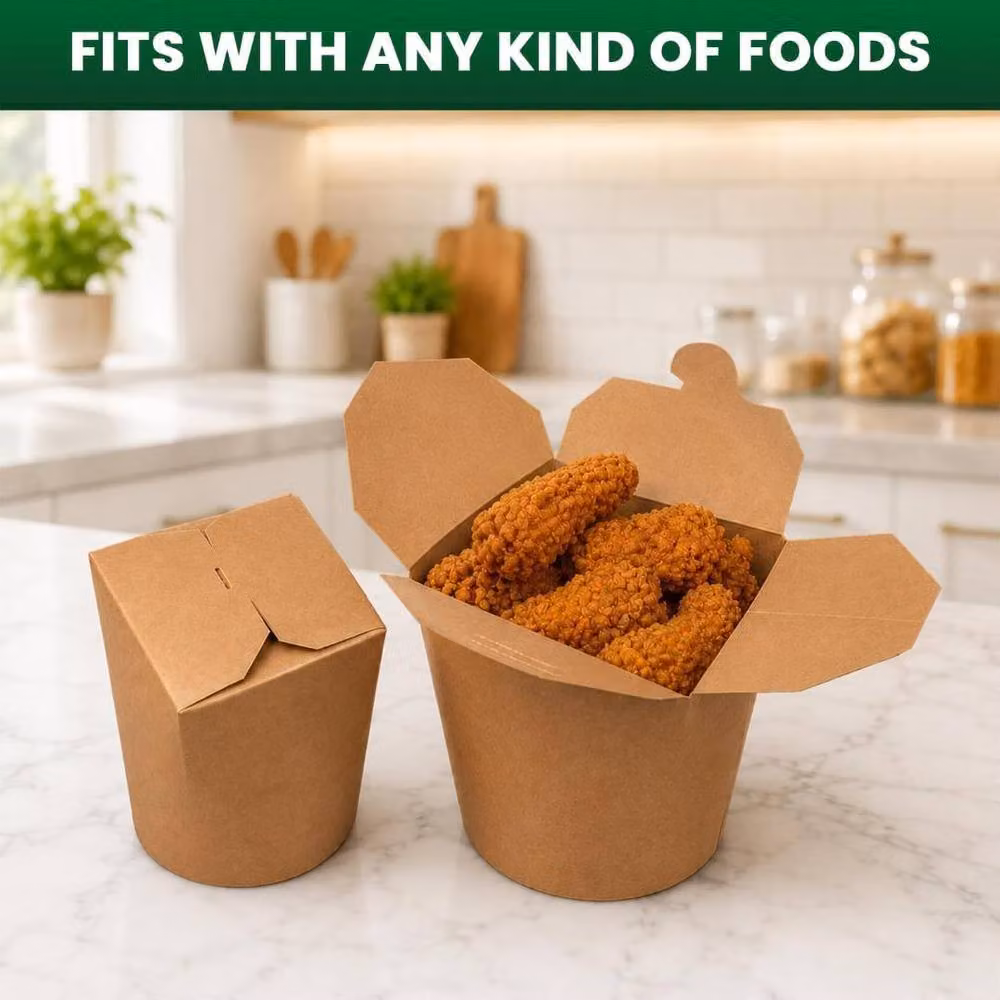 ECONX Brown Biodegradable Kraft Noodle Pot Deli Takeaway Food Box, 26oz, 500 Pieces – 2