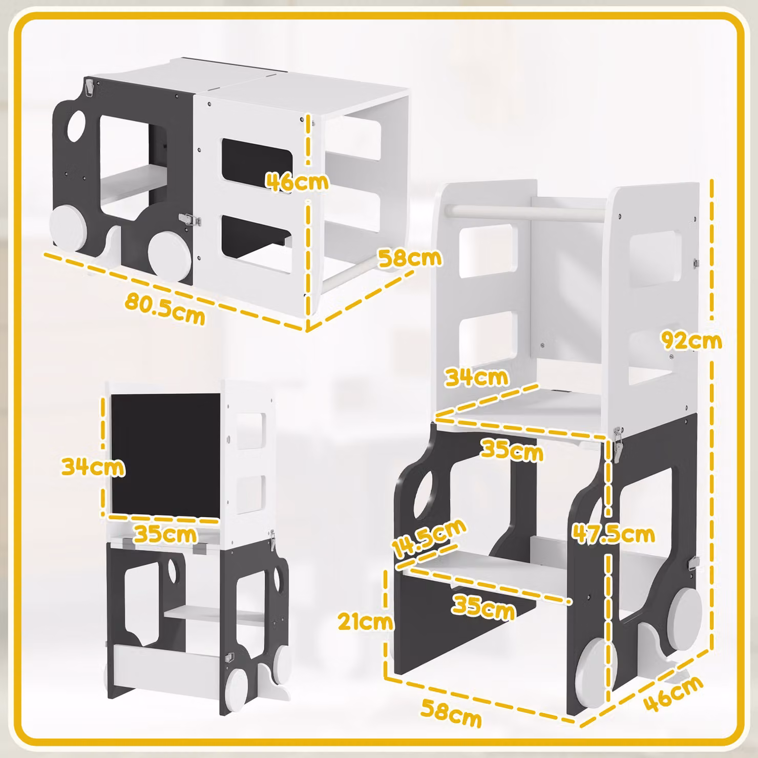 AIYAPLAY 4 in 1 Foldable Toddler Step Stool and Standing Tower with Safety Rail in Grey – 3