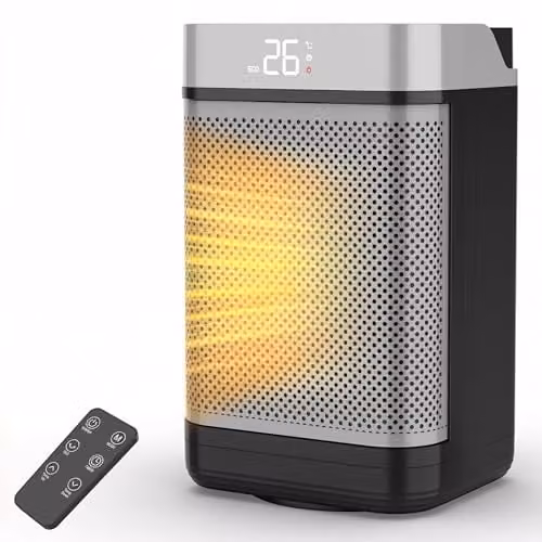 Air Pro 10 inch Portable Electric Ceramic Space Heater with LED Display and Remote Control in Grey – 7