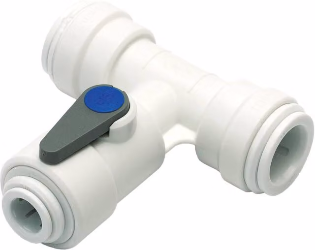 John Guest Acetal Angle Stop Valve with 15mm Push-fit Branch and 3/8 inch BSP Thread in White