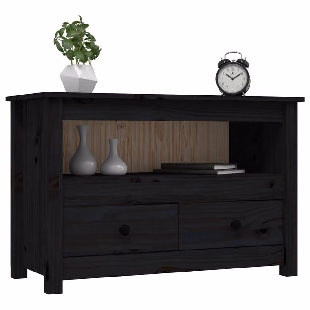 Berkfield Home Black Solid Wood Pine TV Cabinet W/D/H: 79 x 35 x 52 cm – 3