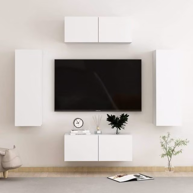 Berkfield Home 4 Piece Modern White Matt TV Cabinet Set in Engineered Wood