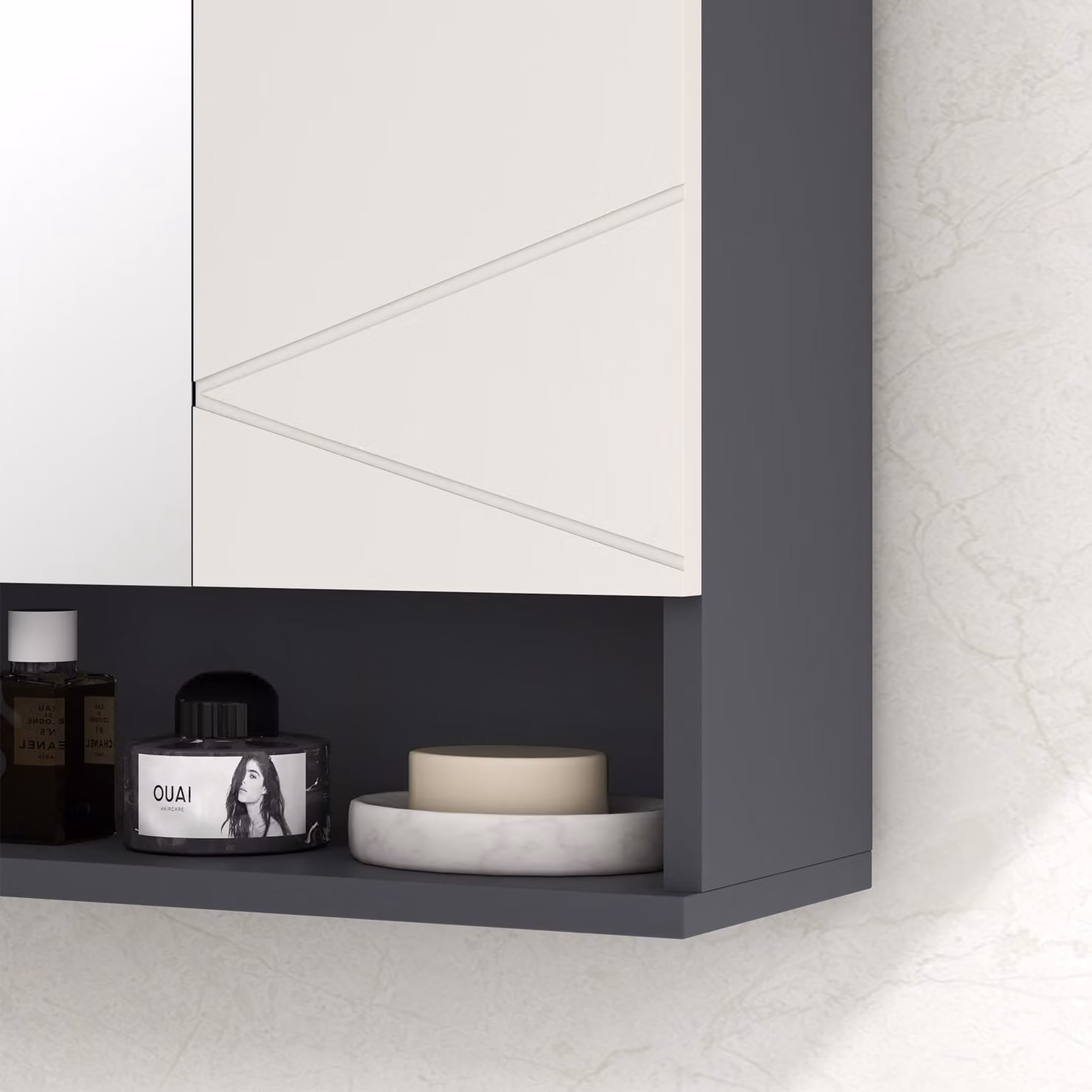 Kleankin Bathroom Mirror Wall Cabinet with Internal Shelves and Hinged Doors, Grey, W: 55 cm, D: 17 cm, H: 55 cm – 8