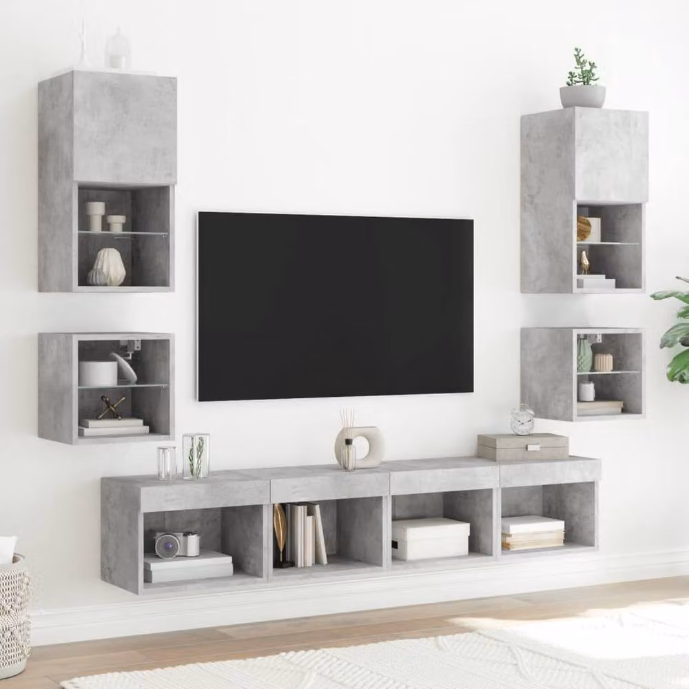 Berkfield Home Modern TV Wall Cabinet with LED Lights in Concrete Grey, W/D/H: 30 x 28.5 x 30 cm – 3