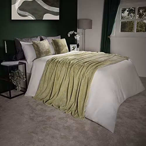 Dreamscene Sage Green Fleece Waffle Throw, W/D/H: 200 x 240 cm – 2