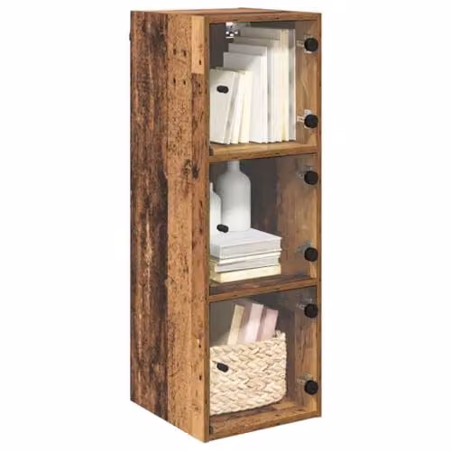 vidaXL Modern Wall Cabinet in Brown with Glass Doors and Internal Shelves, W/D/H: 35 x 37 x 102 cm – 1
