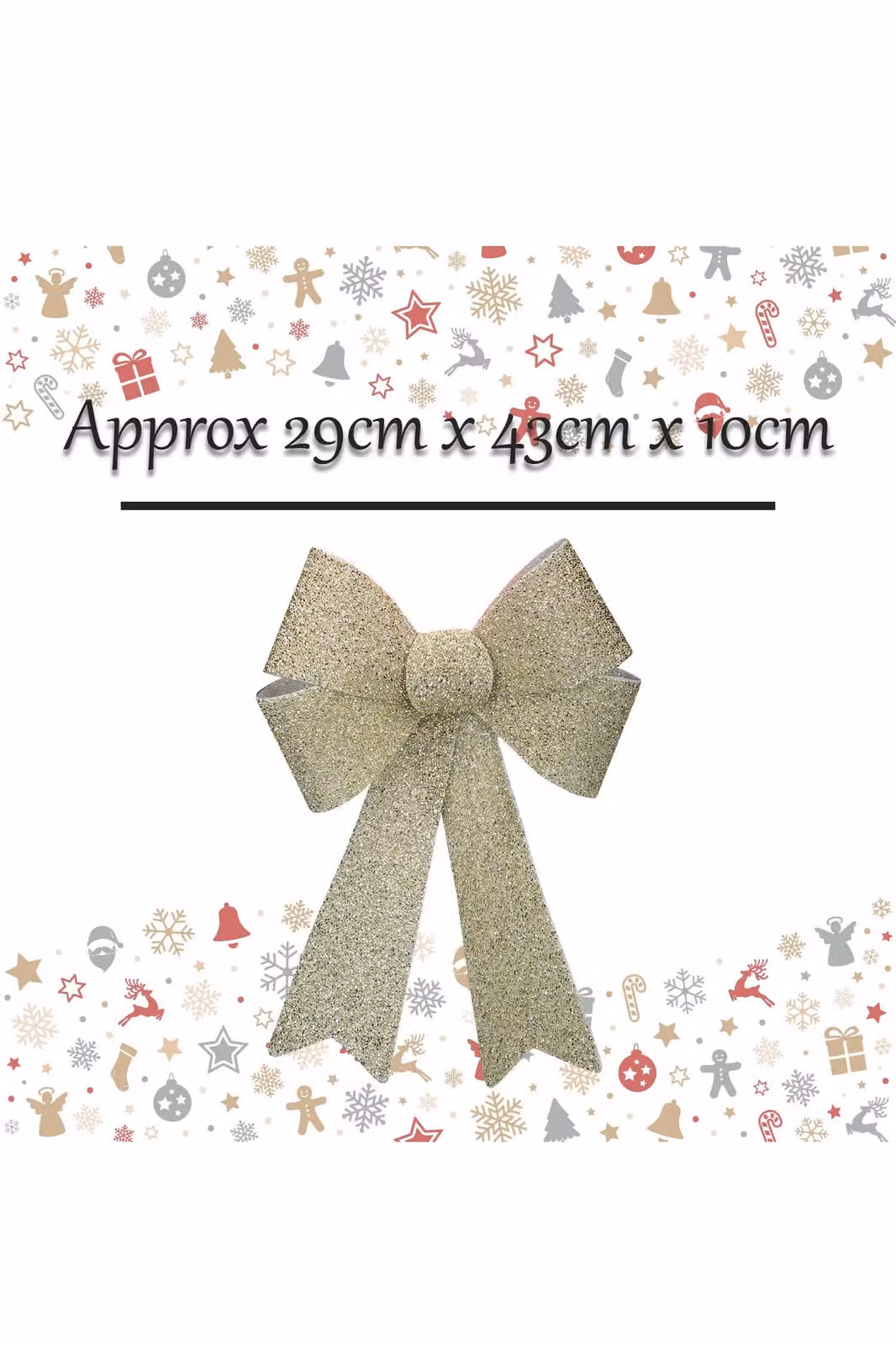 VFM e-Store Tinsel Light Up Bow Christmas Decoration in Champagne and Beige, W/D/H: 43 x 29 x 10 cm – 2