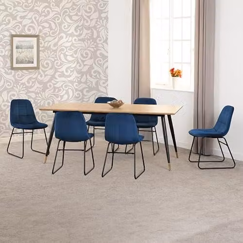 Seconique Hamilton Dining Set with 6 Lukas Blue Chairs, W: 180 cm – 1