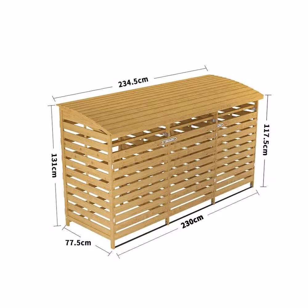 SPETLEK Natural Wood Triple Bin Store Shed in Beige, W: 100 cm, D: 60 cm – 2