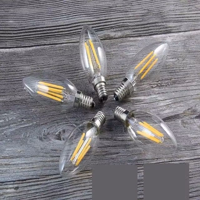 VOGREX 5 Pack Dimmable LED Filament Candle Bulbs, Warm White, E14, Transparent – 1