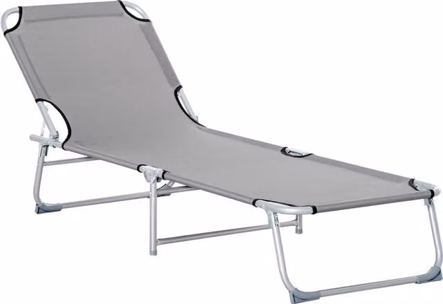 Outsunny Reclining Sun Lounger Chair in Grey with Adjustable Headrest and Textilene Fabric – 1