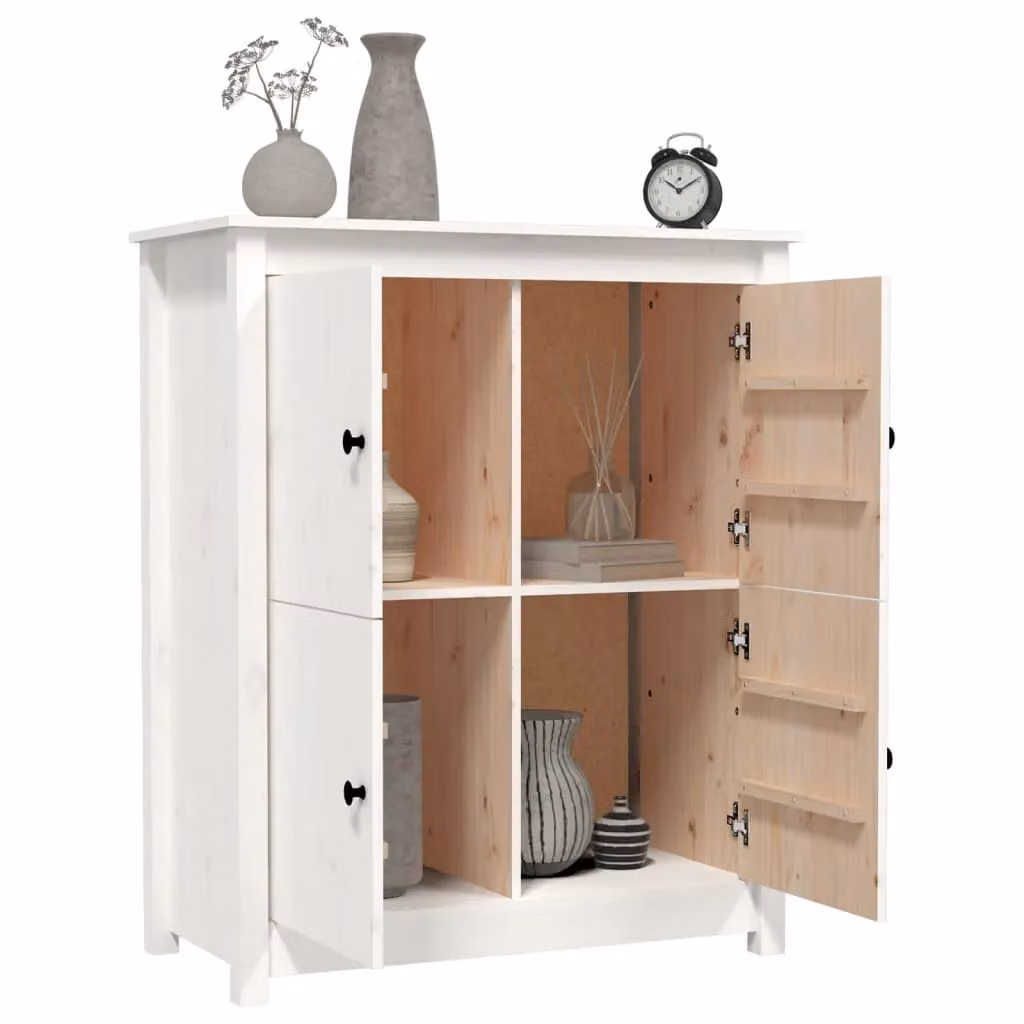 Berkfield Home White Rustic Solid Wood Pine Sideboard W: 83 cm, D: 41.5 cm, H: 100 cm – 2