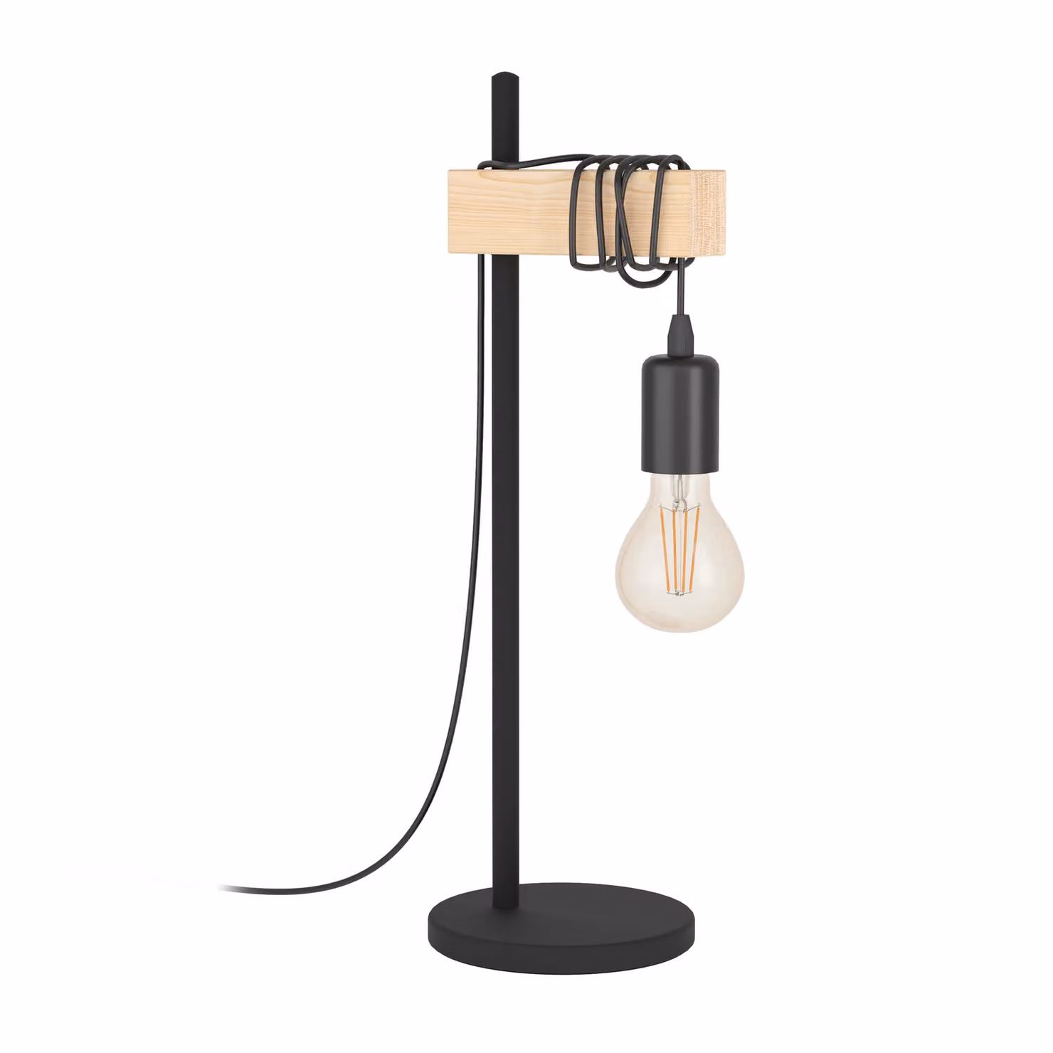 Eglo TOWNSHEND Industrial Style Table Lamp in Black Metal and Natural Wood with E27 Filament Bulb – 2