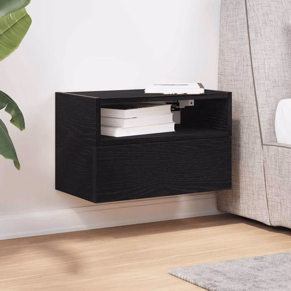 Berkfield Home Wall-mounted Bedside Cabinet Black W: 45 cm, D: 26 cm, H: 28.5 cm – 3
