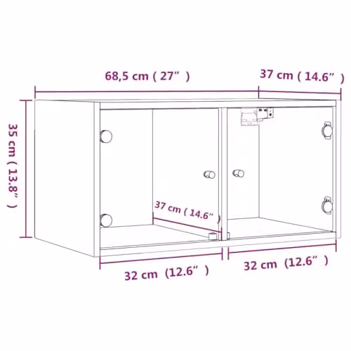vidaXL Wall Cabinet with Glass Doors in Smoked Oak, W/D/H: 68.5 x 35 x 37 cm – 2