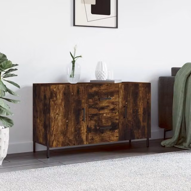 Berkfield Home Modern Smoked Oak Sideboard in Brown, W/D/H: 100 x 36 x 60 cm