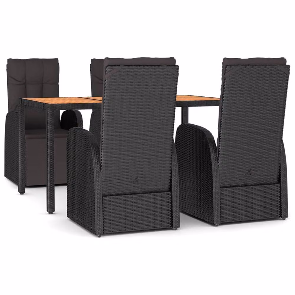 Berkfield Home Beautiful 5 Piece Garden Dining Set in Black Poly Rattan and Oiled Acacia Wood – 3