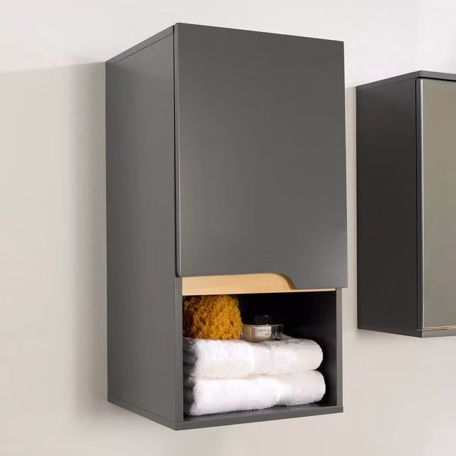 Home Source Modern Wall Mounted Bathroom Cabinet with Hinged Doors and Internal Shelves in Grey