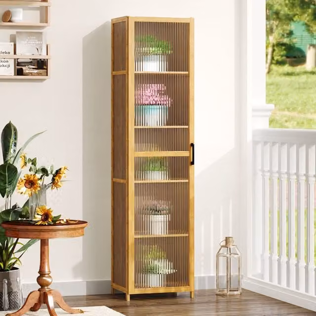 Livingandhome Modern Brown Storage Bookcase with Glass Doors and Internal Shelves, Height: 160 cm