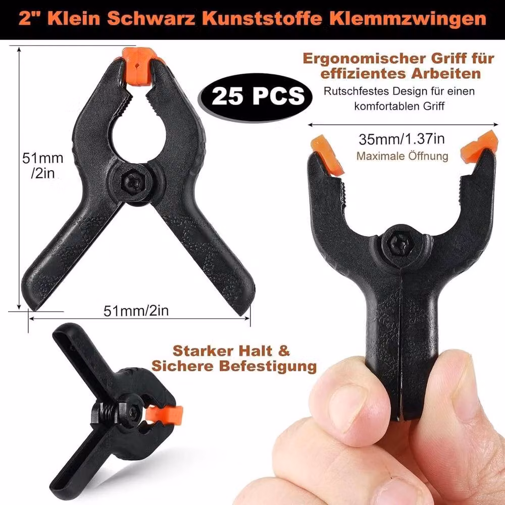 SPETLEK 25 Pack Small 2 inch Black Plastic Spring Clamps – 2