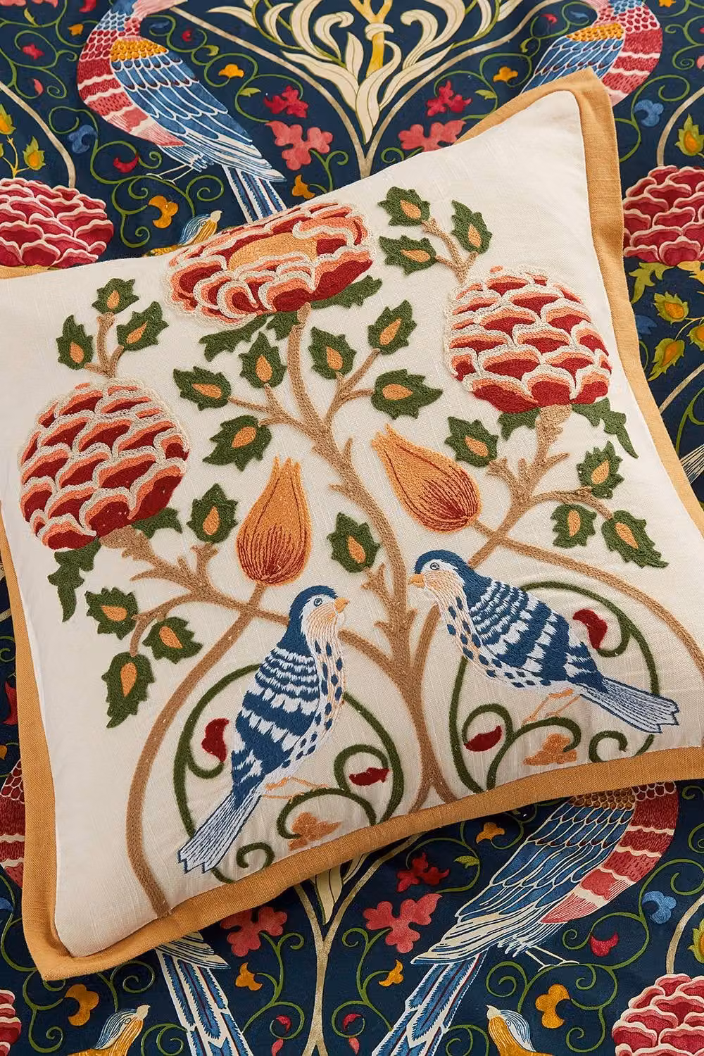 Morris & Co Floral Cotton Square Cushion in Blue and Beige, W/D/H: 45 x 45 x 45 cm – 3