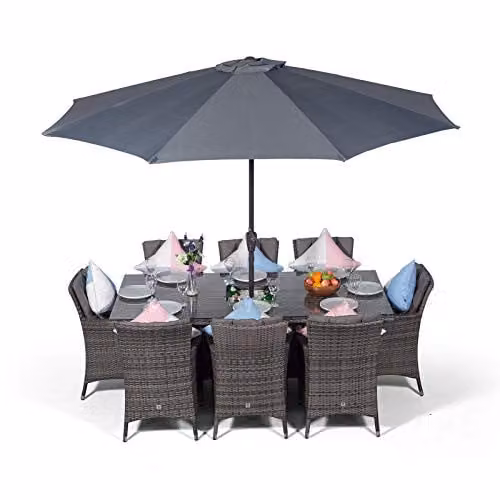 Thats Furniture Savannah 8 Seater Rattan Garden Dining Set with Ice Bucket in Grey and Brown, W/D: 200 x 100 cm – 1