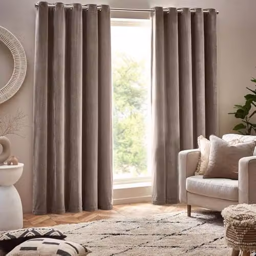 Riva Home Beige Chenille Velvet Eyelet Curtains, Opaque Modern Fabric Panel, Width: 229 cm, Drop: 229 cm – 2
