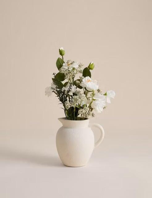 M&S Mixed Artificial Floral Arrangement in a White Ceramic Jug