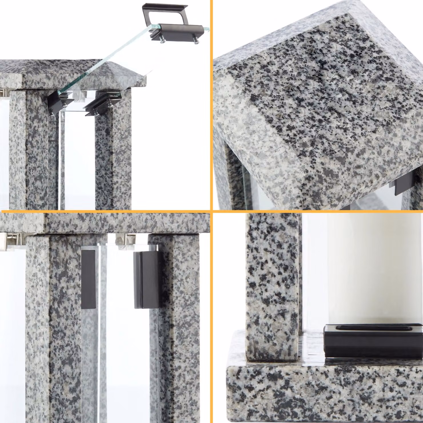 Novecrafto Large Polished Grey Granite Memorial Candle Lantern, H 32 cm, W 15 cm, D 15 cm – 8