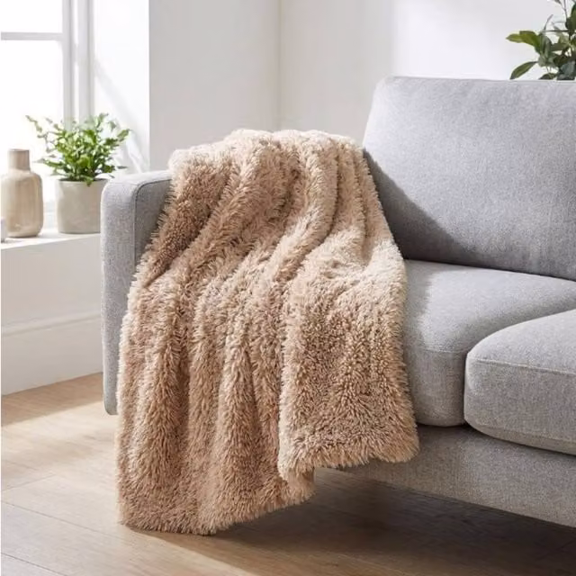 Garden Greatness Montara Plush Faux Fur Throw in Brown and Beige, W/D/H: 150 x 127 x 127 cm