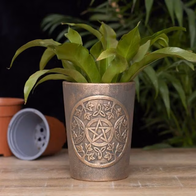 KDMK Triple Moon Bronze Terracotta Ceramic Plant Pot in Antique Brown