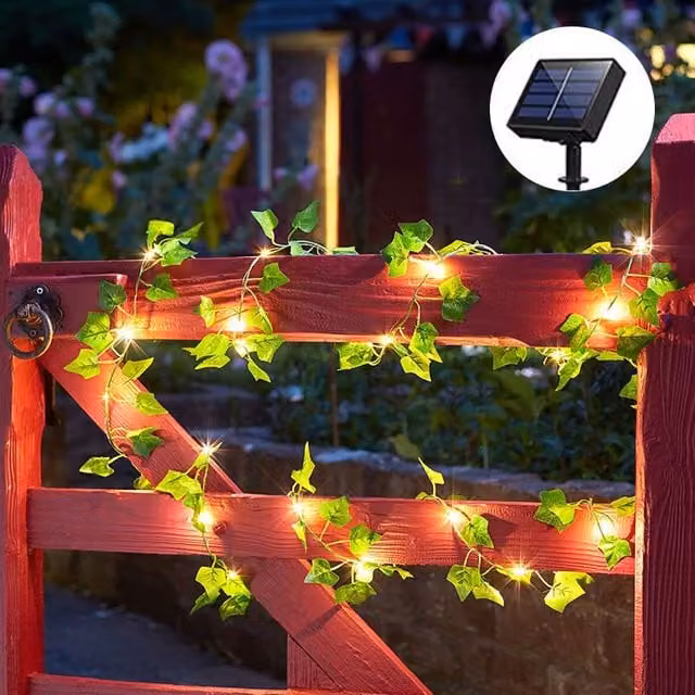 Leaper Solar Maple Leaf and Evergreen Ivy Decorative Garden Lights in Green