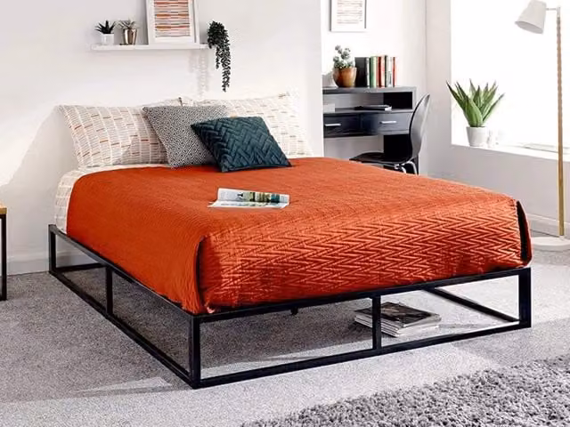 GFW Modern Metal Platform Bed Frame in Black, Double 140 x 200 cm