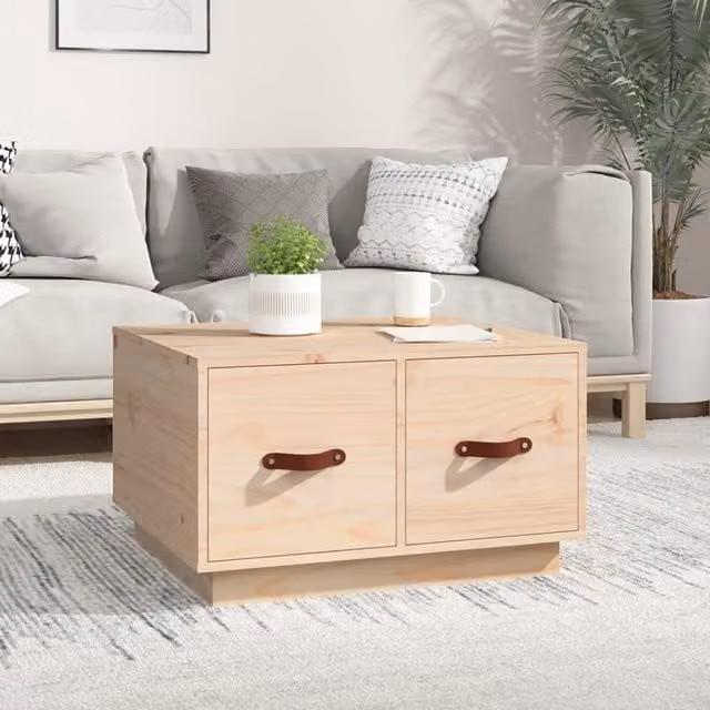 Berkfield Home Rustic Solid Wood Pine Coffee Table, Brown, W: 60 cm, D: 53 cm, H: 35 cm
