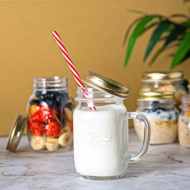 Bormioli Rocco Quattro Stagioni Mason Jars, Clear Glass Tumblers, 415ml, Pack of 12